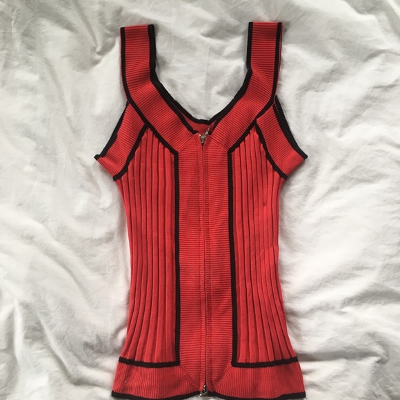 Cache Tops - Cache Zip Up Red Ribbed Tank Blouse Cache Tops - Cache Zip Up Red Ribbed Tank Blouse